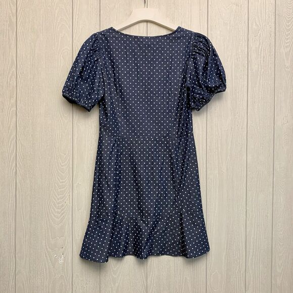 BCBGMAXAZRIA Navy Blue Puff Sleeve Polka Dot Dress Size Small NWT - Picture 5 of 6